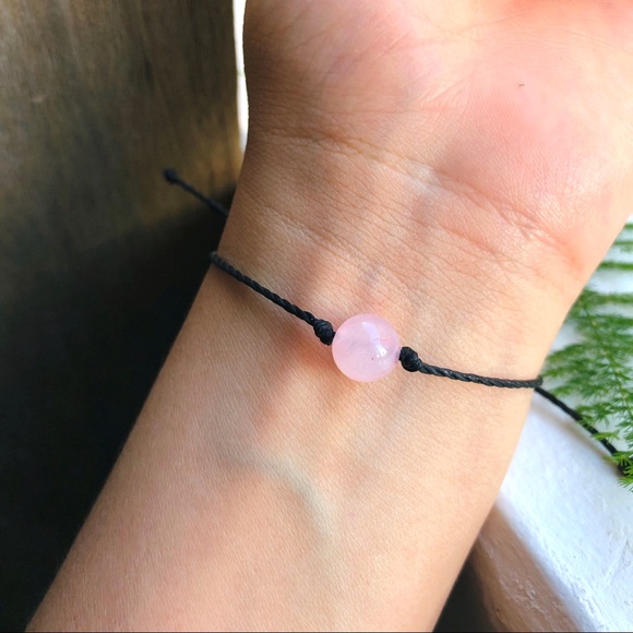 Rose Quartz Stone Waxed Bracelet - Picture 2 of 4